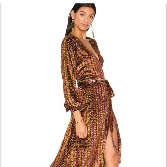 REVOLVE LPA Long Sleeve Dotty Gold Sparkling Multi Colored Wrap Dress 70 XS - Picture 2 of 11